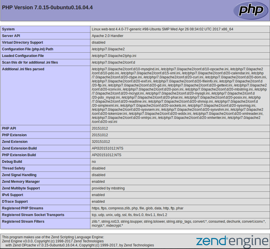 PHP info output